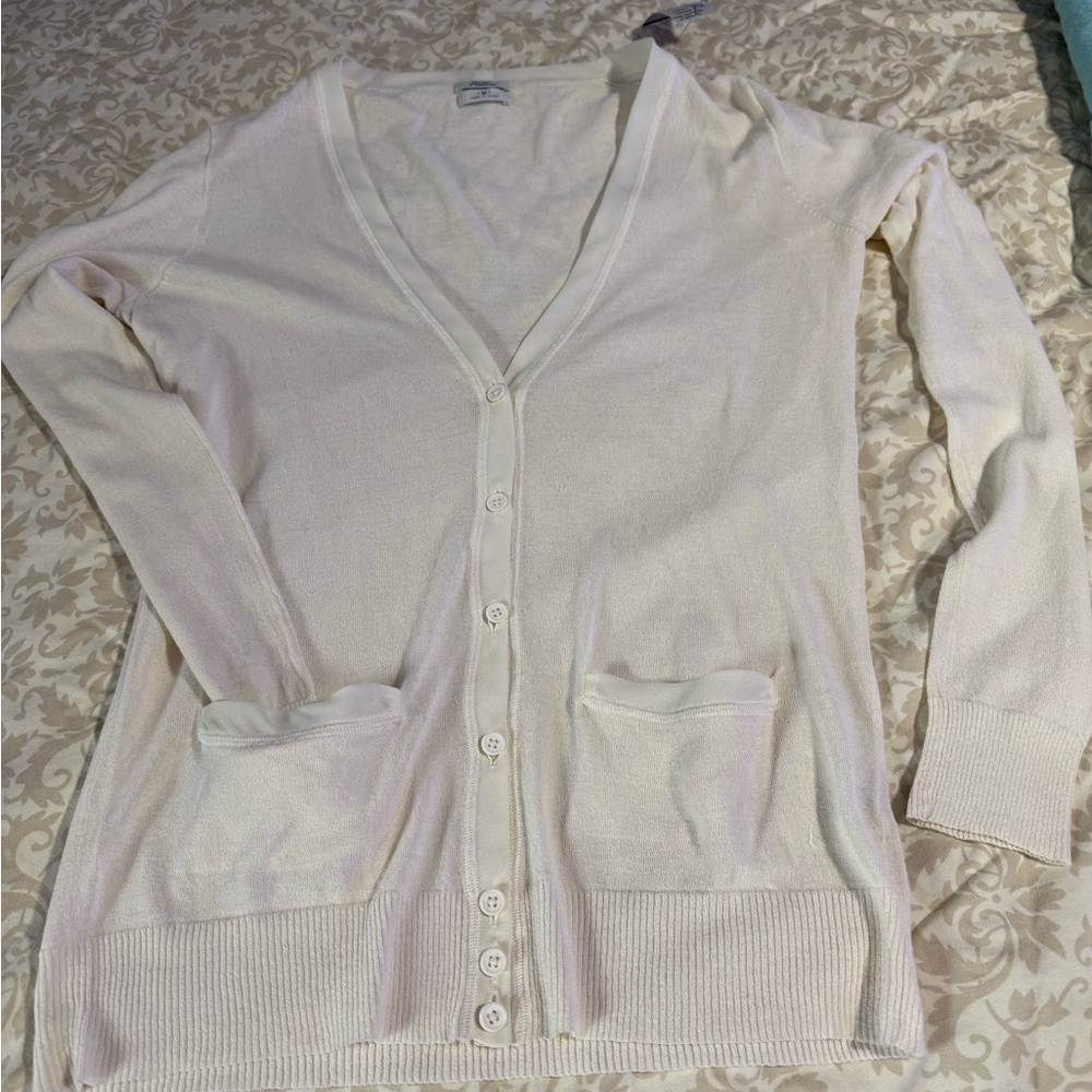 Wallace- vintage Cream 100% cotton sheer , professional cardigan Sweater. M